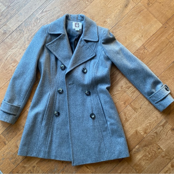Anne Klein Notch Collar Wool Coat grey XS pea coat - Picture 2 of 6
